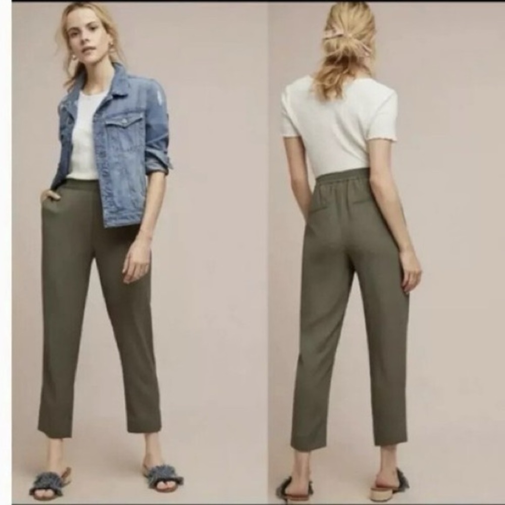 Anthropologie Olive Green Straight-Leg Trousers